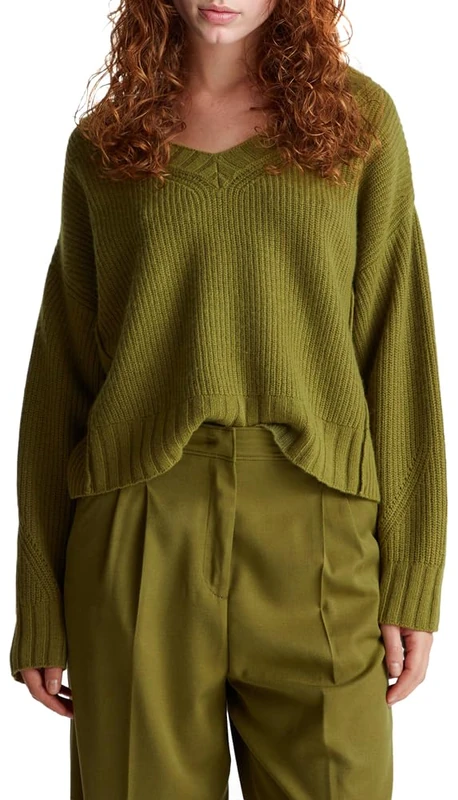 United Colors of Benetton V Neck Jersey M/L, Green, XS
