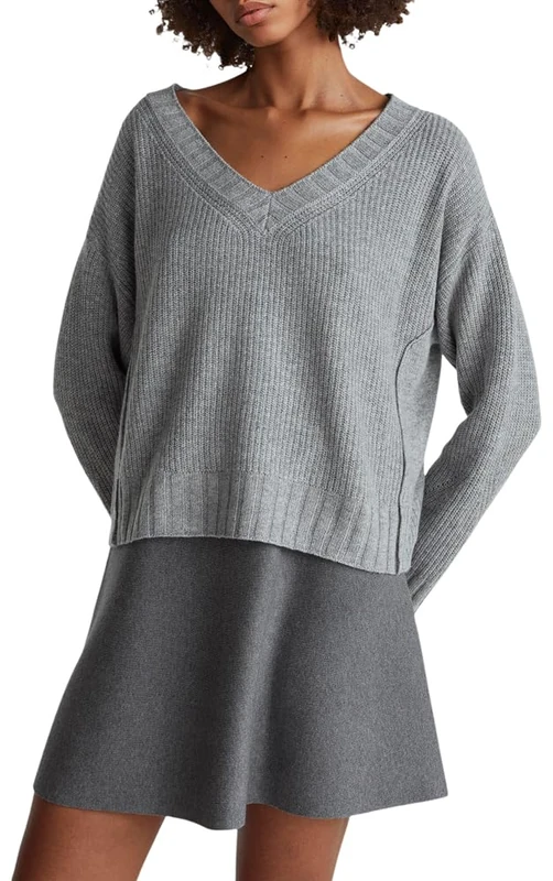 United Colors of Benetton V Neck Jersey M/L, Grey, M
