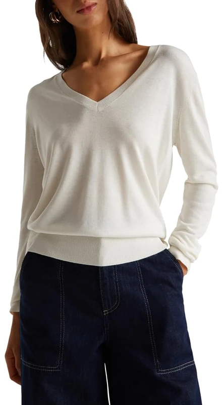 United Colors of Benetton V Neck Jersey M/L, White, S - Image 1