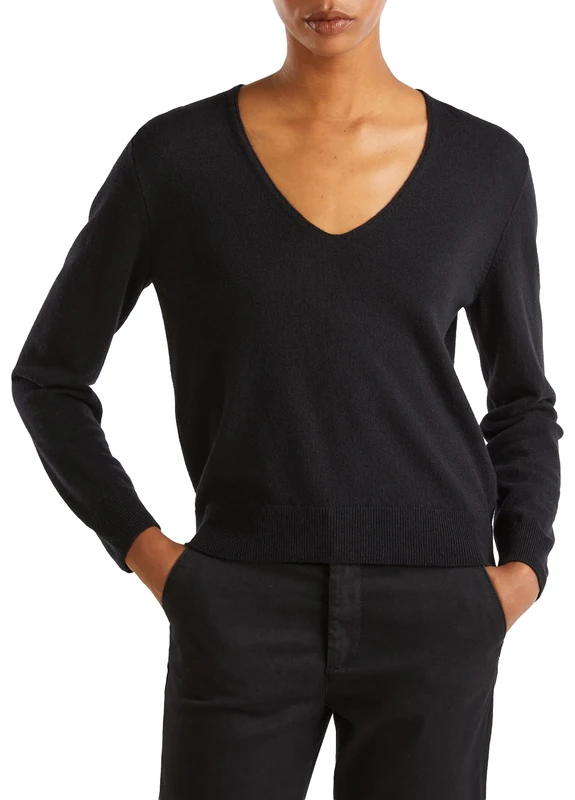United Colors of Benetton V Neck Jersey M/L, Black, S