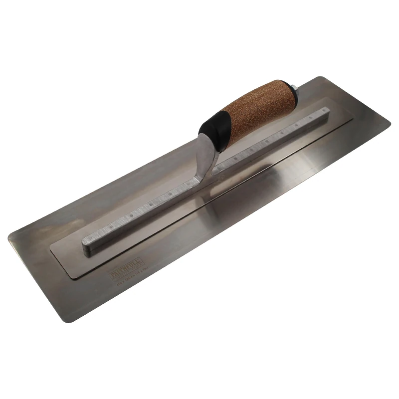 Faithfull FAIPTFLEX18C Flex Finishing Trowel, High-Grade Stainless Steel Plastering Hand Tool with Ergonomic Cork Handle - 450mm (18”)