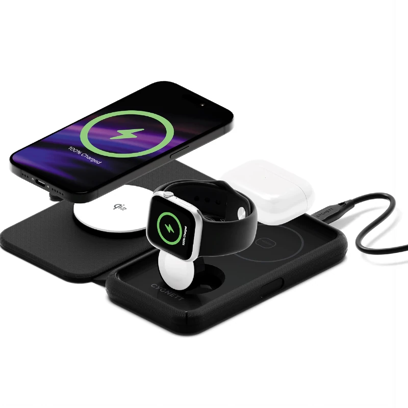 2-in-1 Wireless Charger for Apple Devices, 15W Fast Charging, Foldable Travel Design, 123g