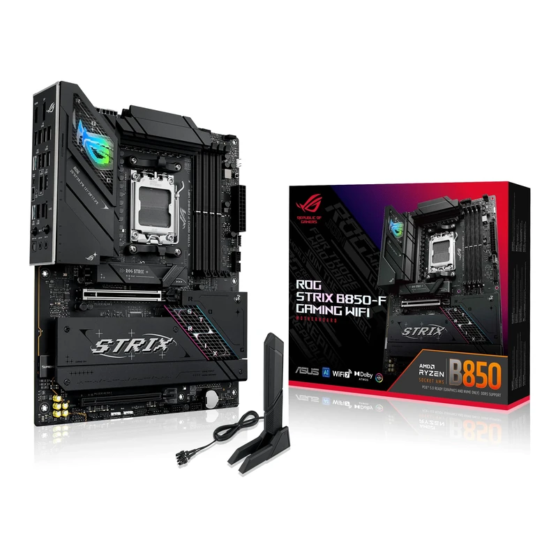 ASUS ROG Strix B850-F Gaming WiFi AMD AM5 16+2+2 Power Stages AI PC DDR5 AEMP, WiFi 7, 4X M.2, PCIe® 5.0, 19 USB, 20Gbps Type-C®, AI Networking II, Aura Sync