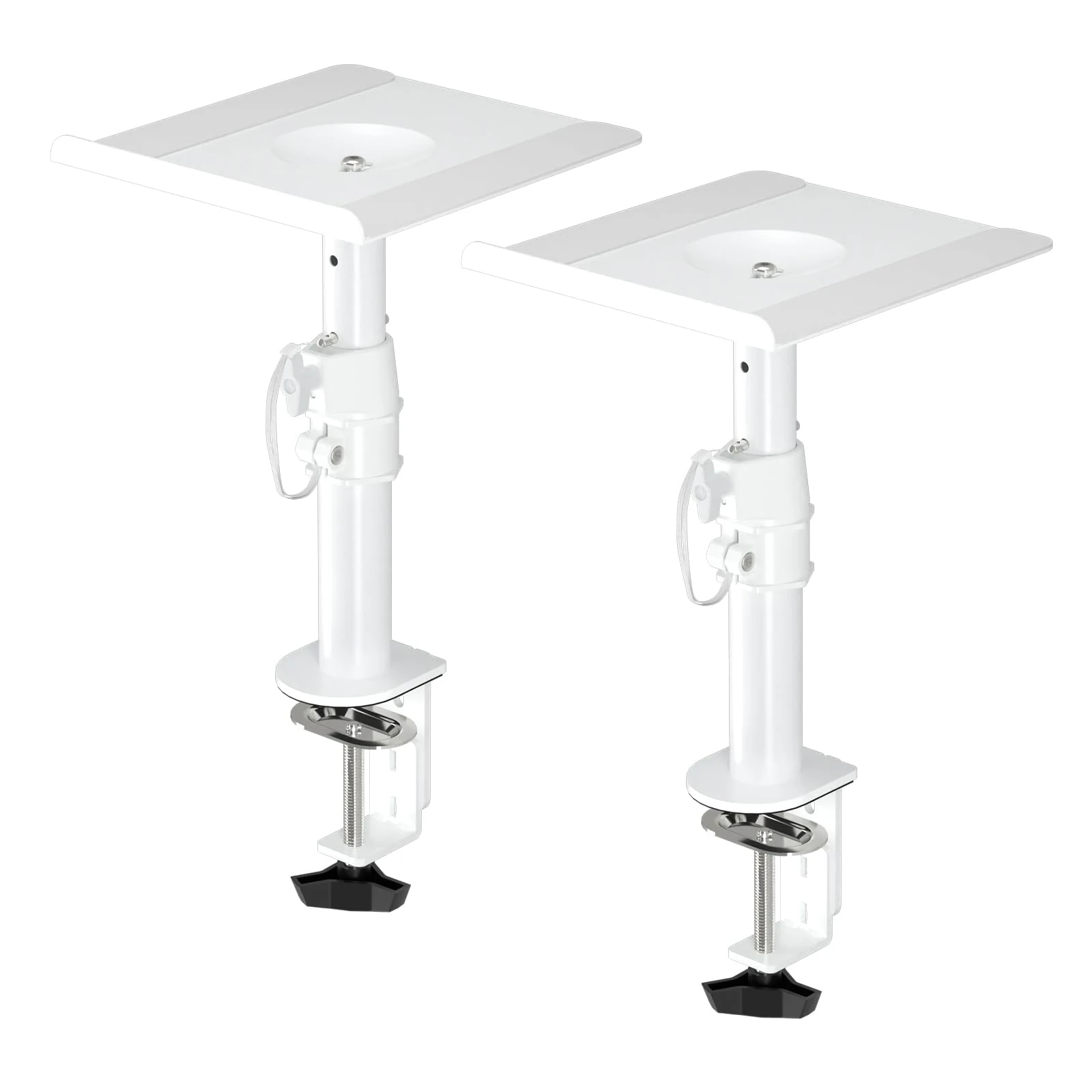 suptek Speaker Stand Desktop Mount Set, 9.6 x 8.8 inch Trays, Height Adjustment and Tilt, Universal Audio Holders for Computer and Bookshelf Speakers, Compatibility with HiFi Speakers, White, SDM001TW