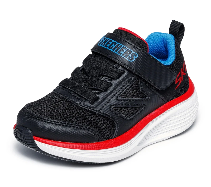 Skechers Baby Boy's Go Run Elevate 2.0 Find My Lil Sneaker, Black Textile/Black Synthetic/Red & Blue, 4 UK
