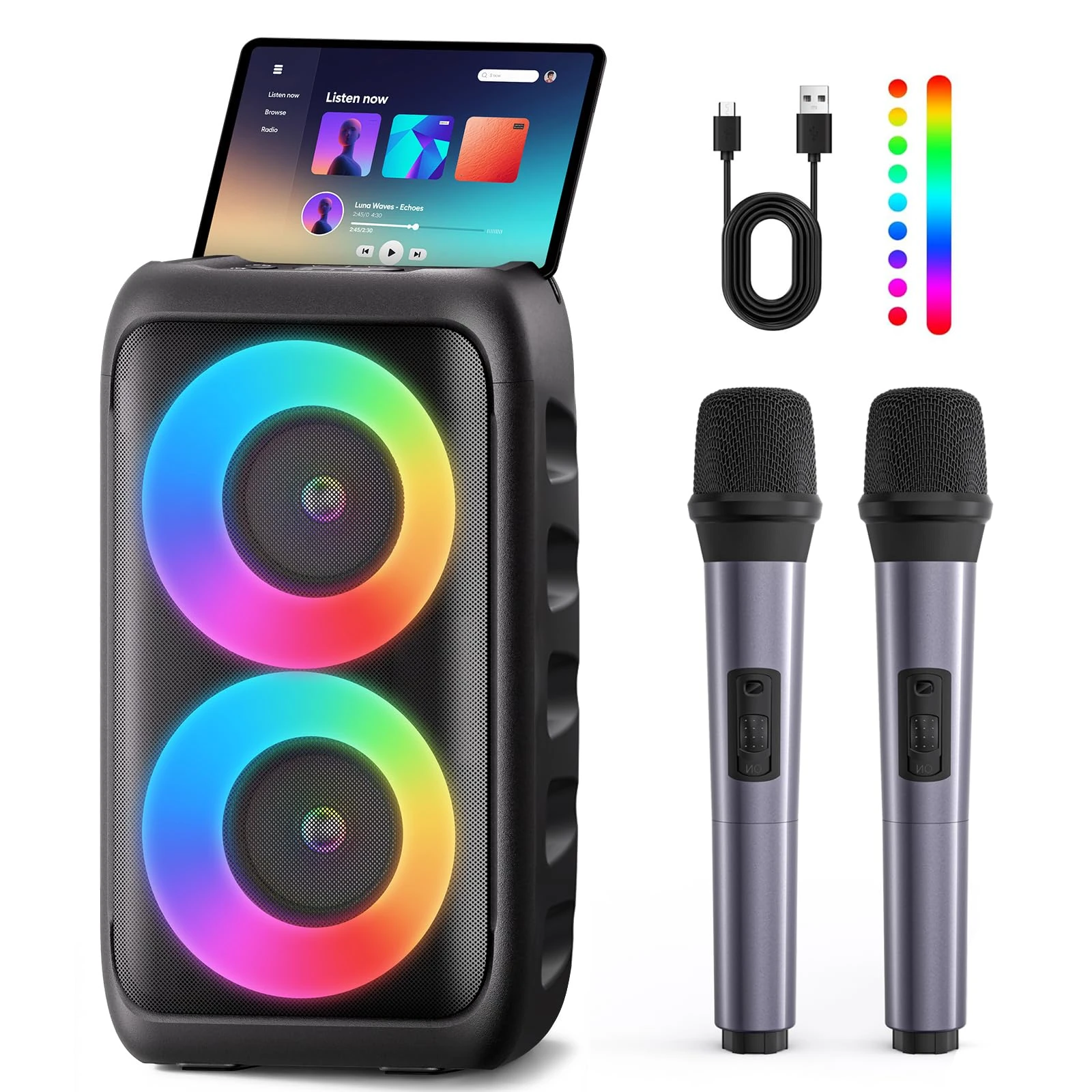 HEEBUKE Karaoke Machine, Portable Bluetooth Speaker with 2 Wireless Karaoke Microphones, Karaoke for Adults Kids with Upgraded Subwoofer, PA System, Support TWS/TF/USB/AUX, Party