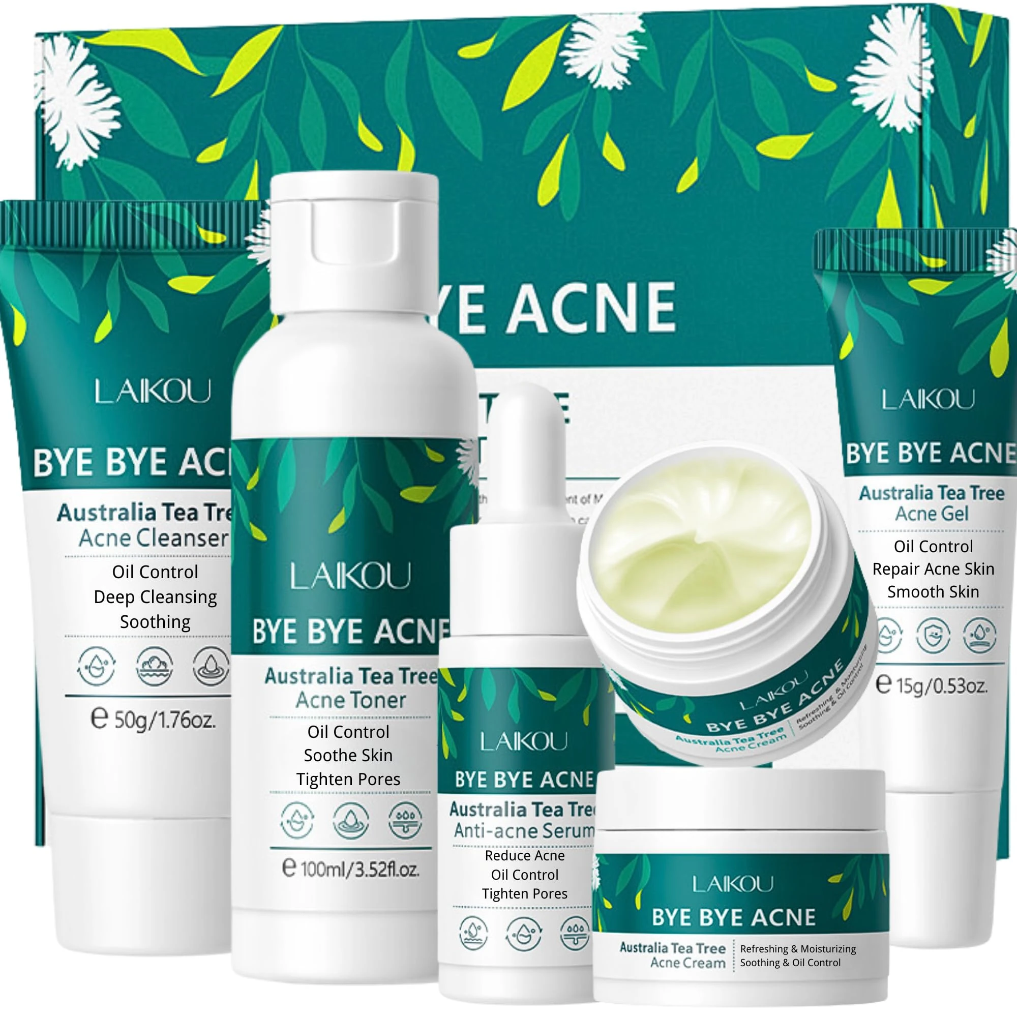 Tea Tree Acne Skin Care Sets & Kits, Tea Tree Oil For Skin, Teen Skincare Set With Cleanser,Toner,Serum,Cream,Gel, Rapid Relief Acne Treatment Shrink Pore Control Oil, Gifts For Teenagers Girls Boys
