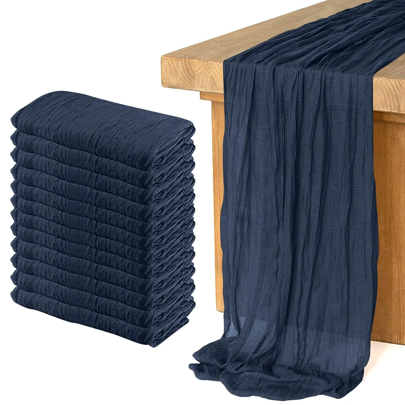 12 Pack Cheesecloth Table Runner 10Ft Christmas Gauze Boho Table Runners for Wedding Decor Bridal Shower Decorations Baby Shower Party(35" x 120")(Navy)