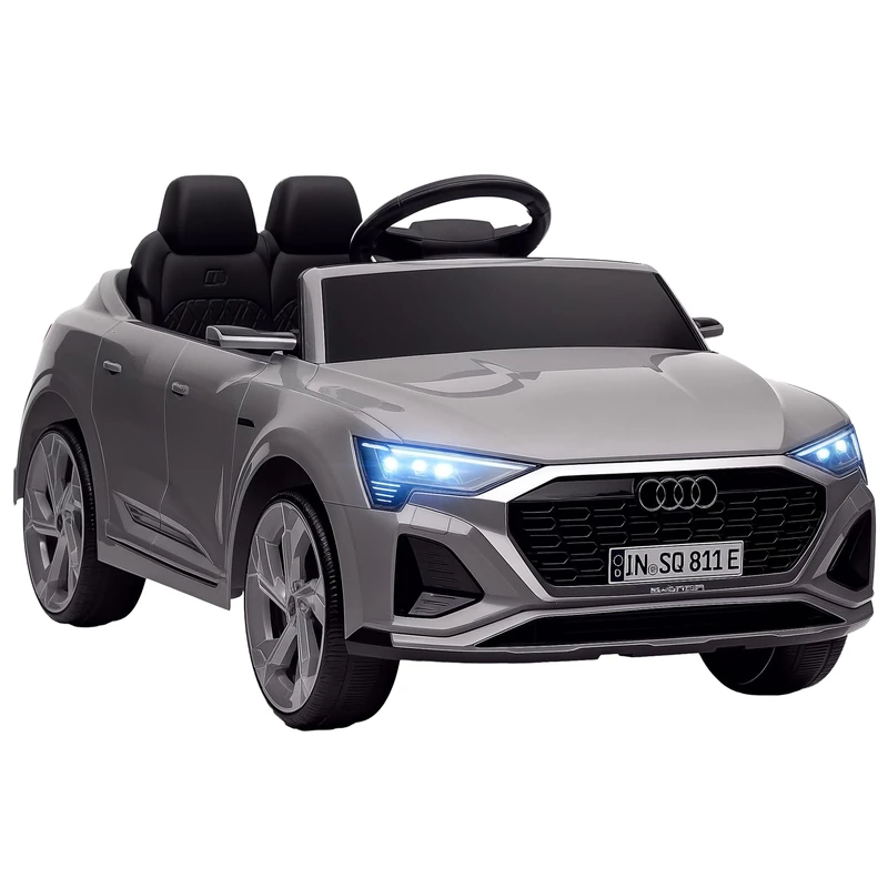 AIYAPLAY Audi Q8 E-tron Licensed Electric Car for Kids, 12V Electric Ride on Sportback Design with Remote Control, 4 Suspension Wheels, LED Headlamps, Music, Horn, for Ages 3-4 - Grey