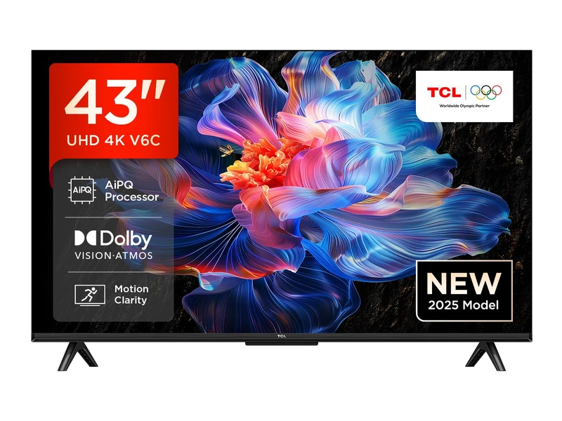 TCL 43V6C-UK 43” Direct LED TV, 4K HDR TV, Smart TV Powered by Google TV (Dolby Vision & Atmos, Motion clarity, compatible with Google Assistant & Alexa)