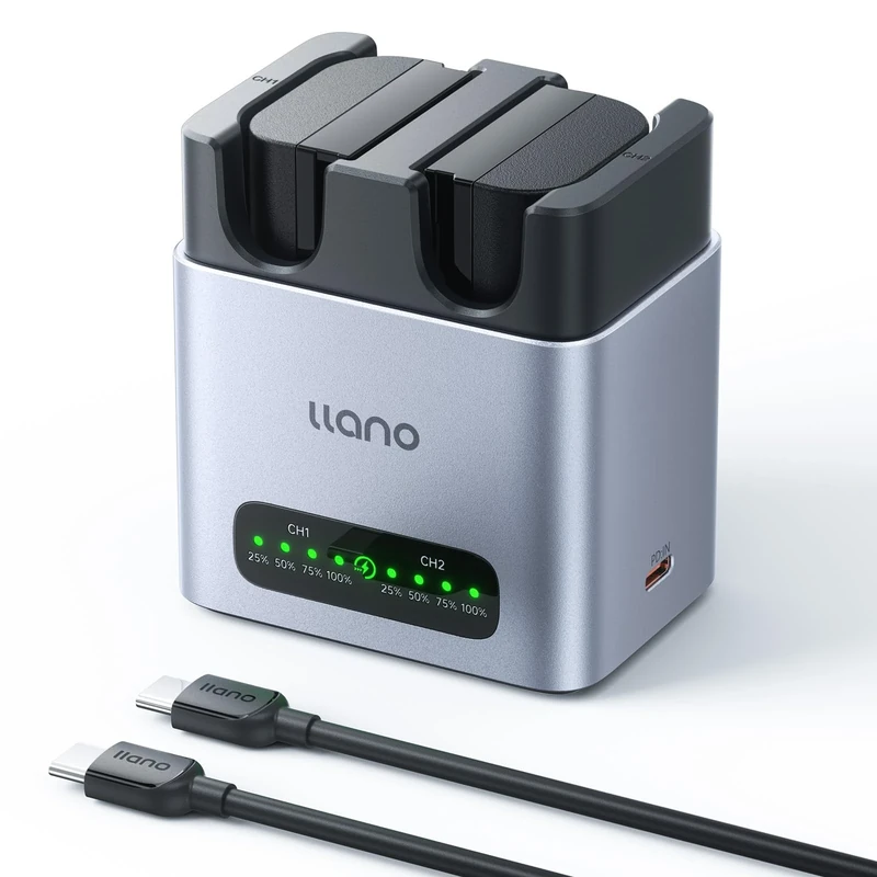 llano 2 pack 2400mAH LP-E6NH Battery & 20W Fast Charger Set Dual Slot for Canon Camera EOS R5/R6/R7 Mark Il, 5D/6D/7D Mark Il/llI/IV, 60D/70D/80D/90D,USB-C,LED,Durable CNC Aluminum