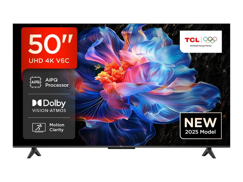 TCL 50V6C-UK 50” Direct LED TV, 4K HDR TV, Smart TV Powered by Google TV (Dolby Vision & Atmos, Motion clarity, compatible with Google Assistant & Alexa)