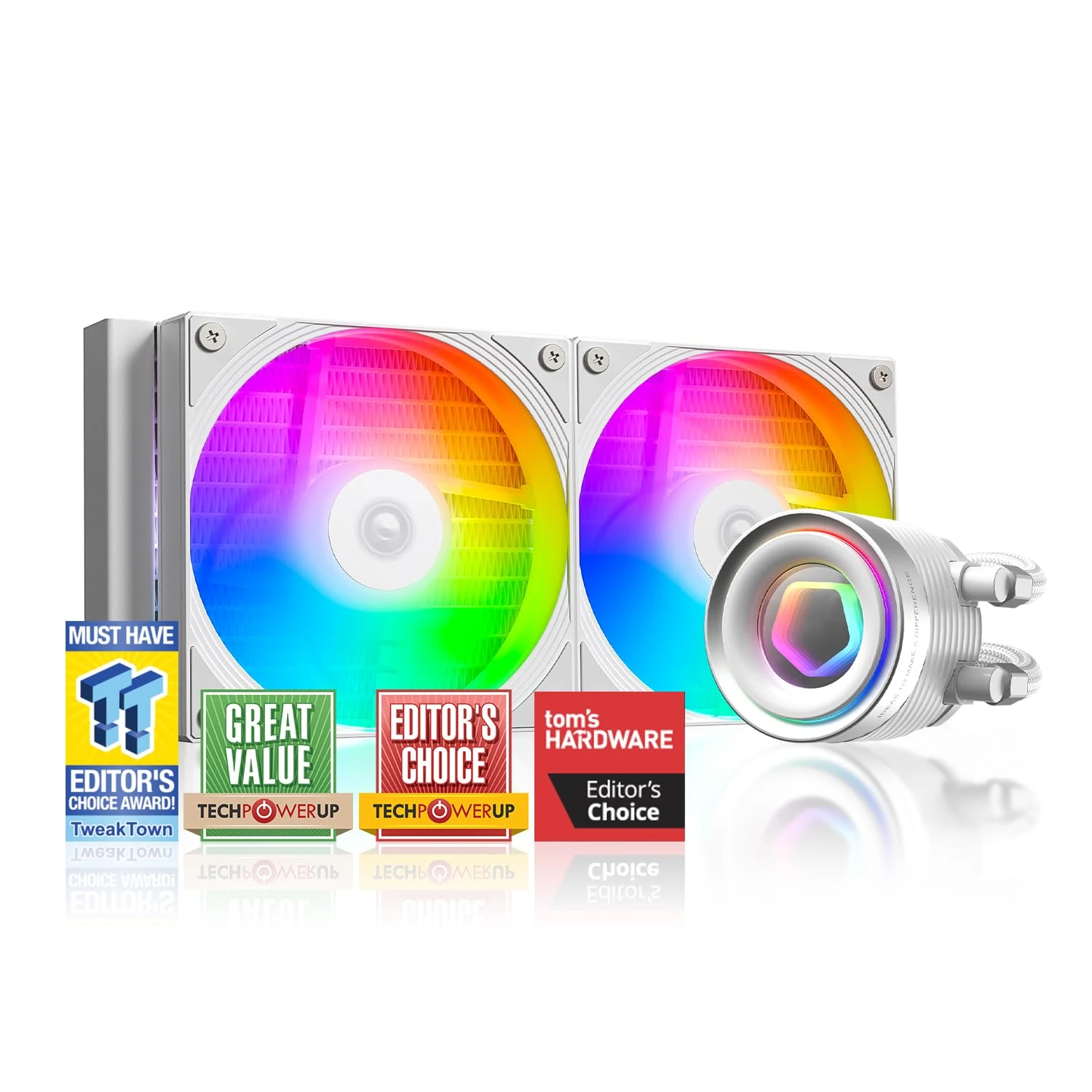 ID-COOLING FX240 INF WHITE 240mm Liquid CPU Cooler, AIO Cooler ARGB Infinity Mirror Effect, 2x120mm Daisy-Chained Fans Low-Noise Operating 27.2dB(A) Max., Intel LGA1851/1700/1200/115X; AMD AM5/AM4