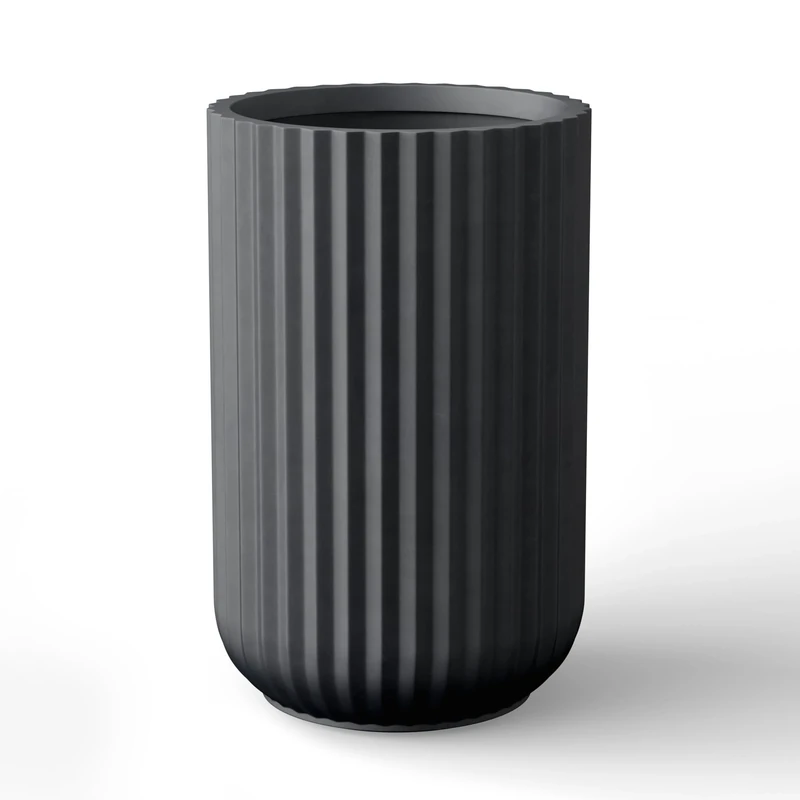 Kante Planter, Concrete, Black, 14" Dia x 21.7" H