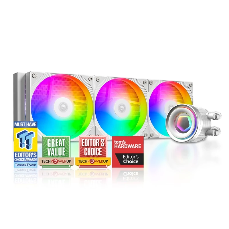 ID-COOLING FX360 INF WHITE 360mm Liquid CPU Cooler, AIO Cooler ARGB Infinity Mirror Effect, 3x120mm Daisy-Chained Fans Low-Noise Operating 27.2dB(A) Max., Intel LGA1851/1700/1200/115X; AMD AM5/AM4