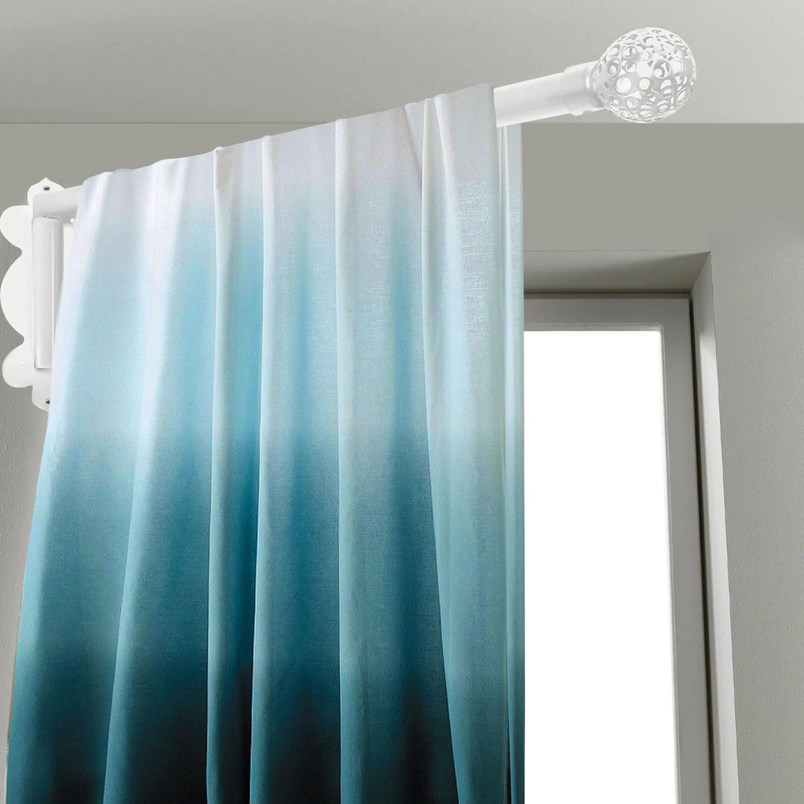 Swing Arm Curtain Rod, 47'' Long, 1.1'' Diameter, Rotate about 180 degrees, Detachable Ball Finial, White, 1 piece