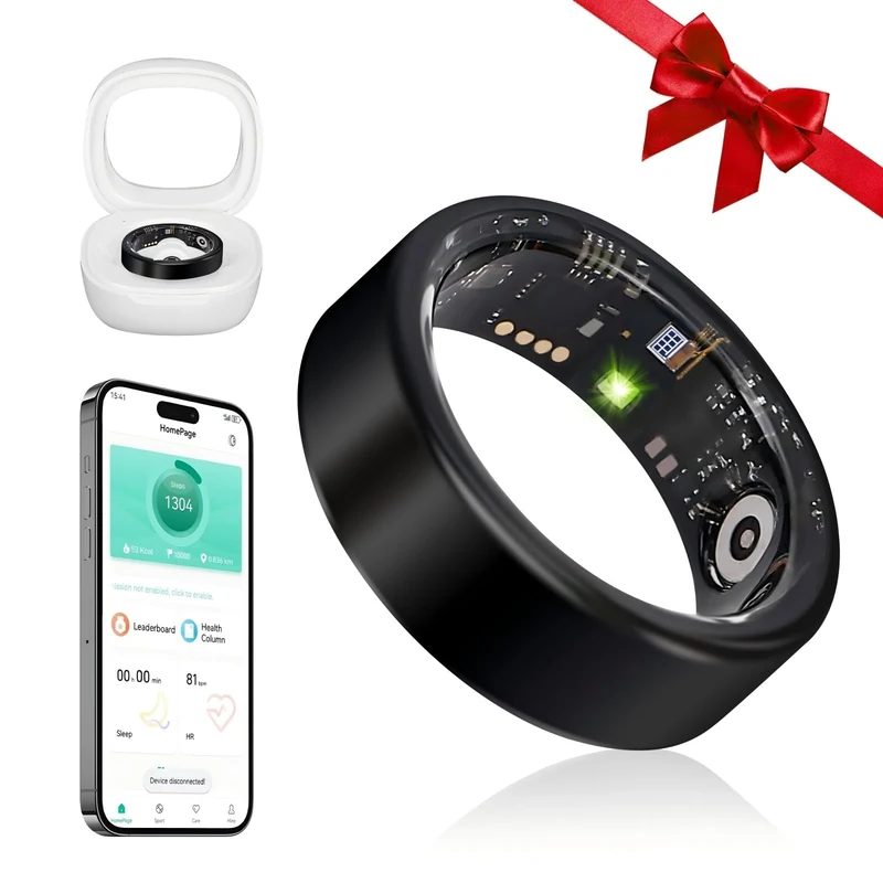 YULUCKGO Smart Ring Fitness Tracker Ring for Women Men,Health Heart Rate Ring with Activity Tracker, Sleep Monitor and Oximeter, No Subscription Fee, Home Care, Remote Photography, IP68 Waterproof