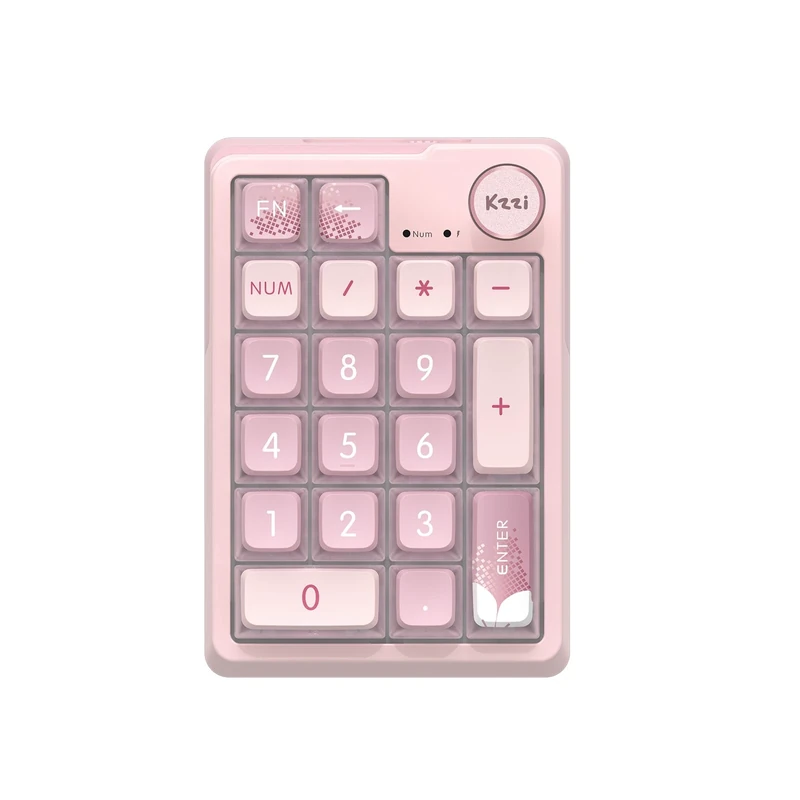 ELMWAY KZZI K20 Wireless Mechanical Number Pad – Rechargeable Tri-Mode Numeric Keypad (Bluetooth/2.4G/USB-C), RGB Backlight, Aluminum Knob & Hot-Swappable – Sakura Pink - Image 1