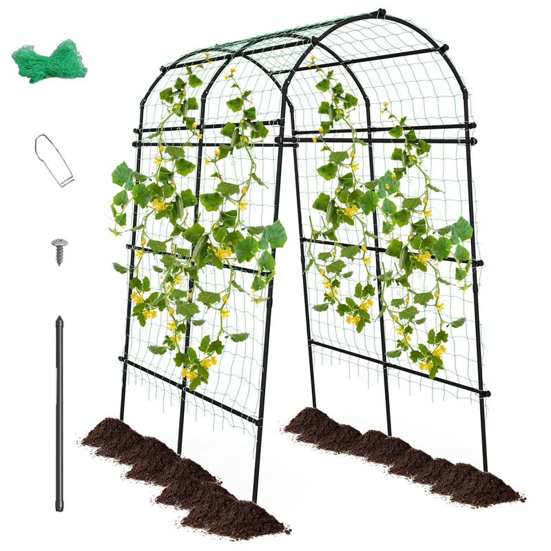 FANTASK Trellis for Climbing Plants, 230 cm Garden Arch with PE-Coated Metal Structure, Trellis Arch Rose Arch for Vegetables, Fruits, Flowers