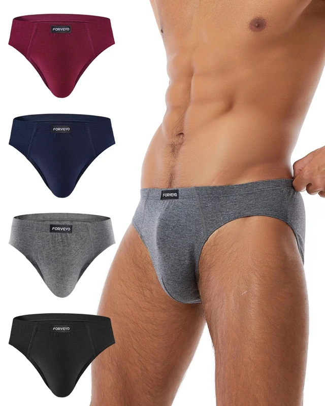 FORVEVO Mens Underwearr Briefs, Cotton Mens Underpants, Breathable Stretch Waistband Soft No Labels Briefs Slips Underwear with Pockets 4 Pack (Multicolor01, XXL)