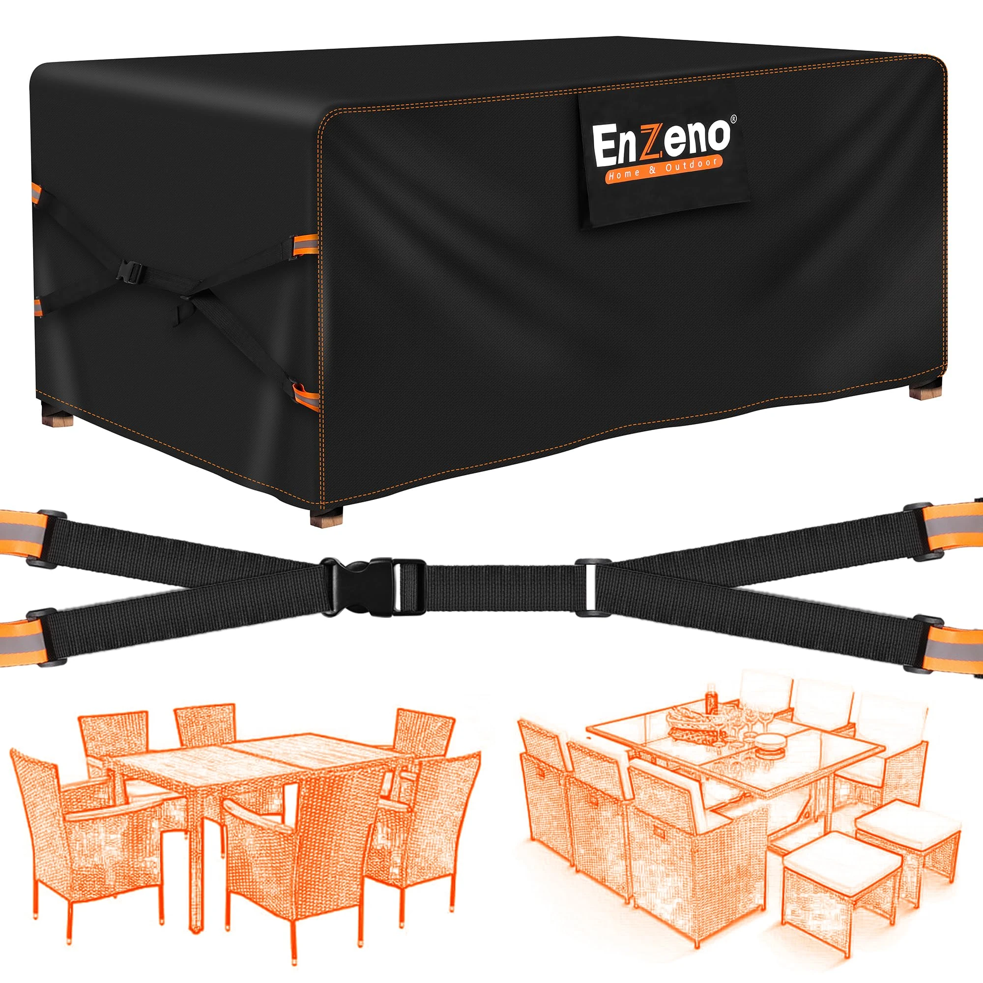 Enzeno New Upgrade Garden Furniture Covers,180x120x74cm Outdoor Table Cover Waterproof,500D Heavy Duty Patio Furniture Cover,Wider Vents for Outdoor Rectangle/Rectangular Table and Chair Set Covers.