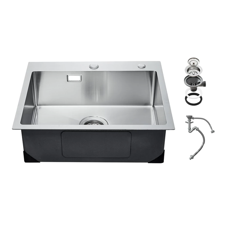 VEVOR 55cm Kitchen Sink Workstation, 304 Stainless Steel Top Mount Sinks, Drop-in Single Bowl Farmhouse Basin with Accessories, Household Dishwasher Sinks for RV, Prep Kitchen, Laundry Room, Bar