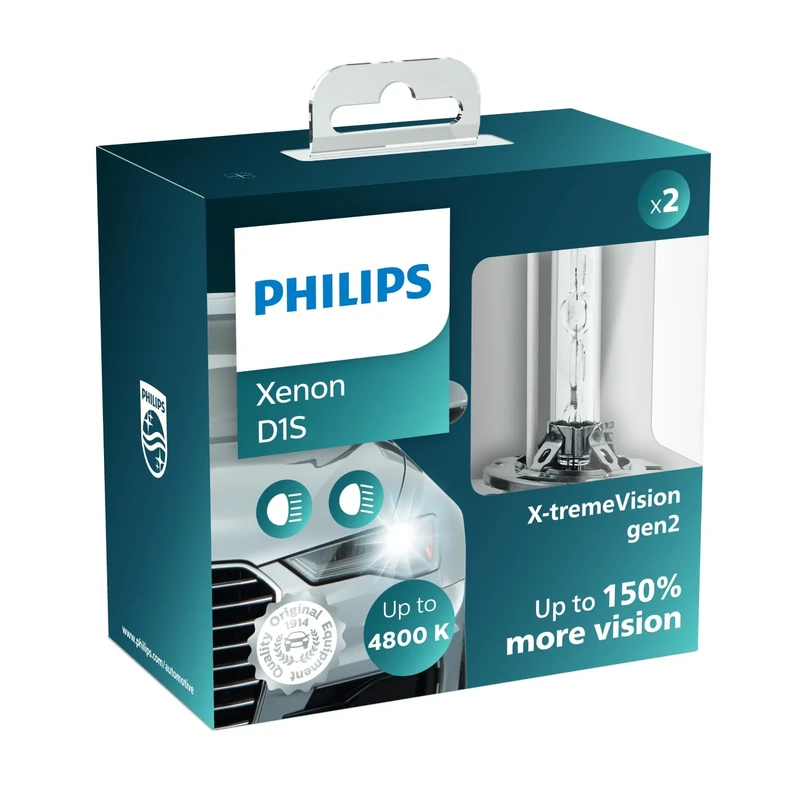 Philips D1S X-tremeVision gen2 Xenon headlight bulb, +150%, 4.800K, set of 2