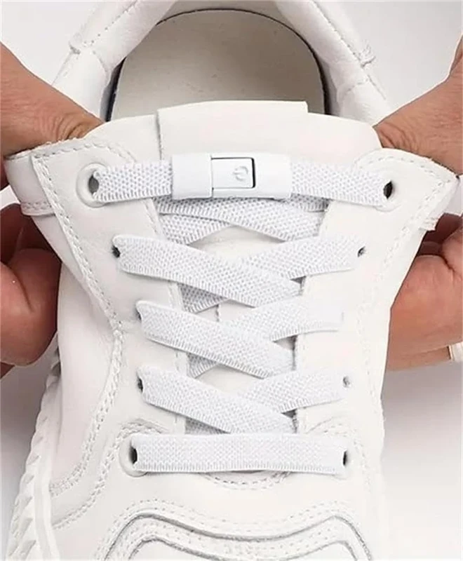 Elastic No-Tie Shoelaces, Slip-On Polyester for Sneakers, Quick-Lock Design, Perfect for Sports and Casual Shoes, White