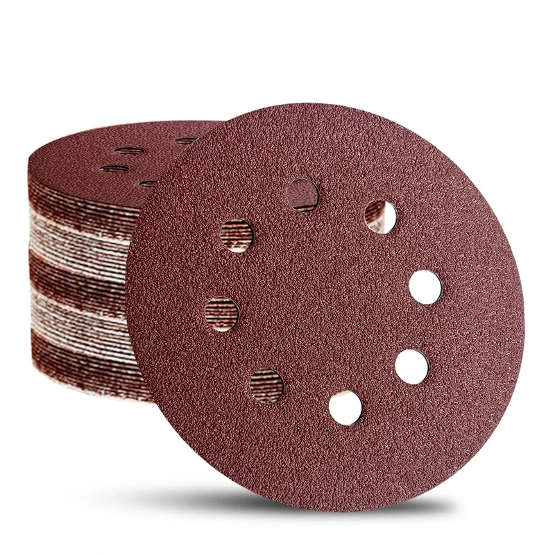 52 Pack 5 Inch 8-Hole Hook and Loop Sanding Discs Sandpaper Red Round 80 Grit Sandpaper for Random Orbital Sander