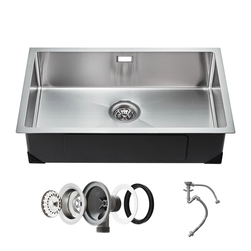 VEVOR 76cm Kitchen Sink Workstation, 304 Stainless Steel Undermount Sinks, Drop-in Single Bowl Farmhouse Basin with Accessories, Household Dishwasher Sinks for RV, Prep Kitchen, Laundry Room, Bar