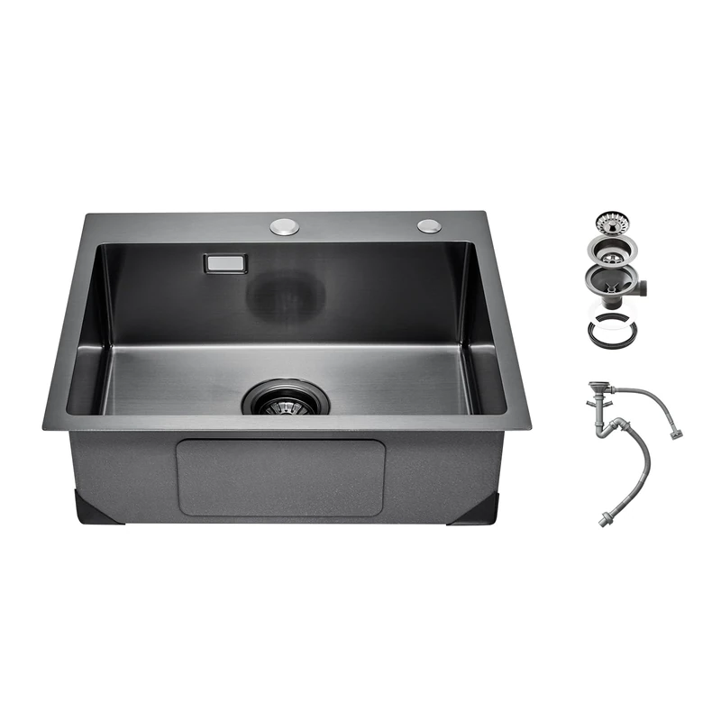 VEVOR 55cm Kitchen Sink Workstation, 304 Stainless Steel Top Mount Sinks, Drop-in Single Bowl Farmhouse Basin with Accessories, Household Dishwasher Sinks for RV, Prep Kitchen, and Bar (Black)