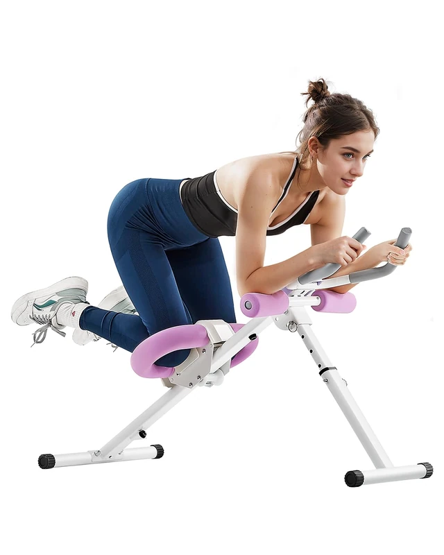 VEVOR Abdominal Muscle Training Device Abdominal Trainer AB Machine Gym Abdominal Trainer 150kg Weight Capacity Abdominal Trainer Strength Training Foldable Adjustable Fitness Equipment White + Pink - Image 1
