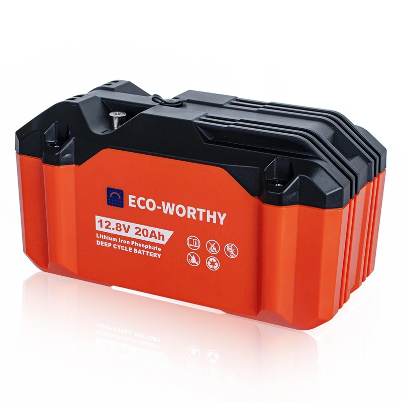 ECO-WORTHY 20Ah LiFePO4 Battery 12V Lithium Battery, 4000+ Deep Cycles, BMS Protection, Compact and Lightweight Design with DC Adapter for Camping, Fishing, RVing and Other Outdoor Uses
