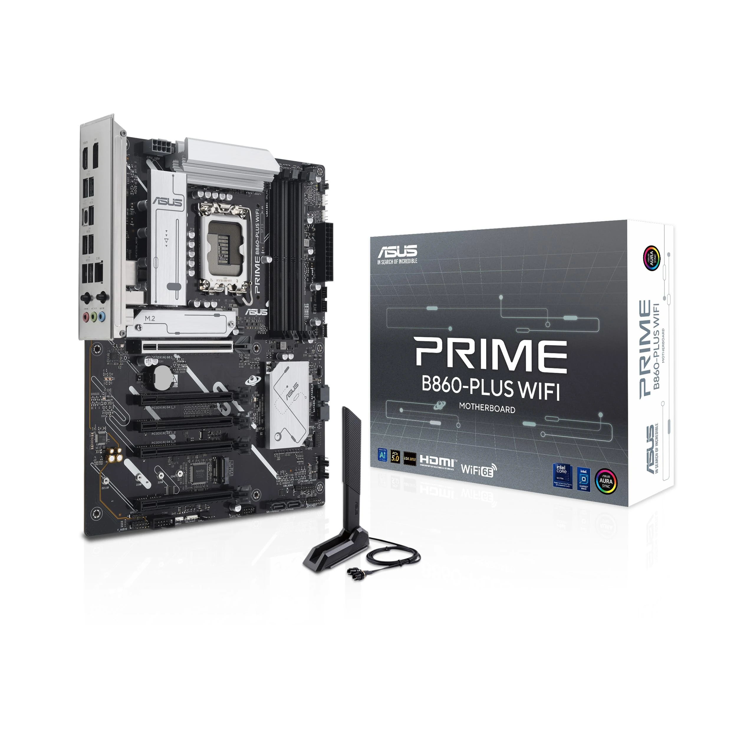 ASUS PRIME B860-PLUS WIFI Intel ATX motherboard, 8+1+1+1 80A DrMOS power stages, DDR5, PCIe 5.0, 2xM.2 slots, Realtek 2.5Gb Ethernet, Wi-Fi 6E, DisplayPort, HDMI, USB 20Gbps Type-C
