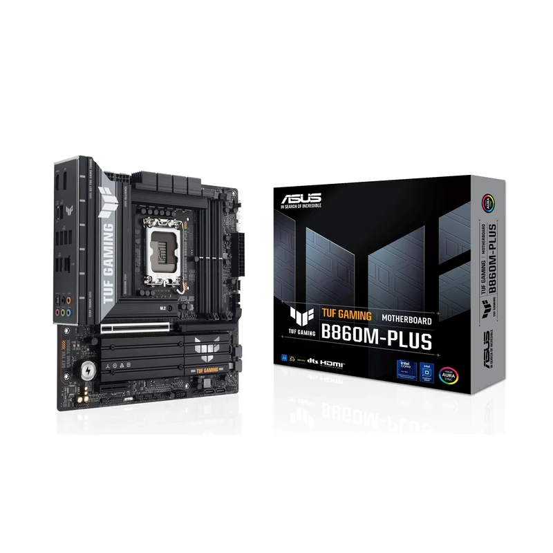 ASUS TUF GAMING B860M-PLUS Intel mATX motherboard, 12+1+2+1 80A DrMOS power stages, DDR5, PCIe 5.0, 3xM.2 slots, Realtek 2.5Gb Ethernet, DisplayPort, HDMI, USB 20Gbps Type-C with DP Alt mode