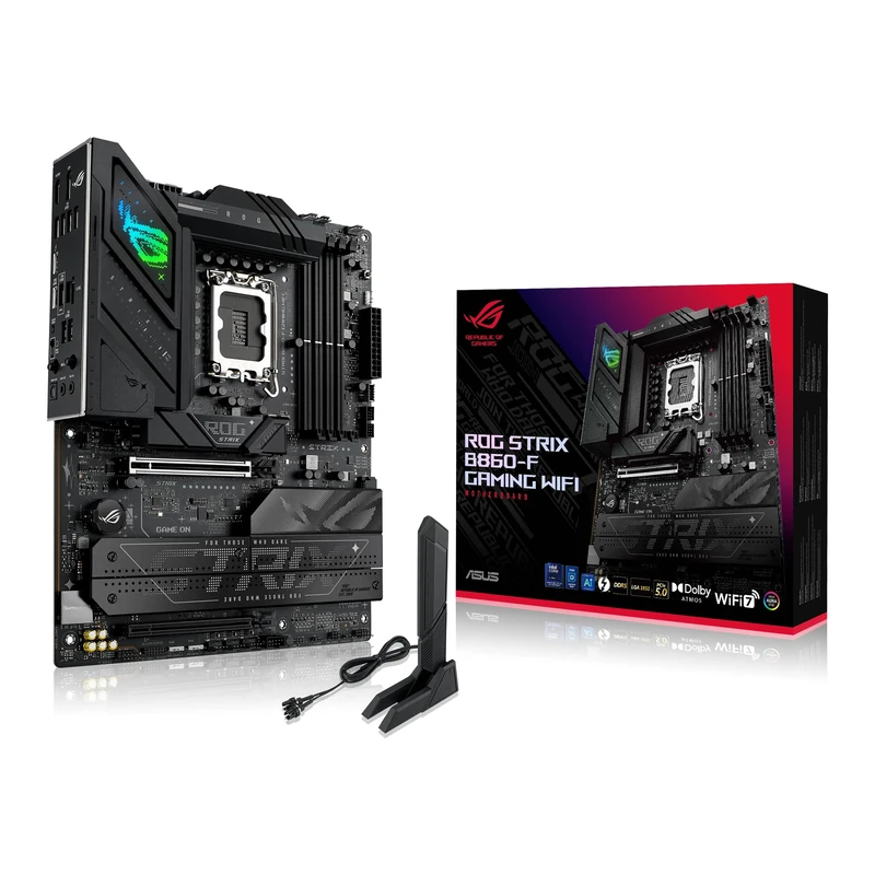 ASUS ROG Strix B860-F Gaming WiFi ATX motherboard, Advanced AI PC-ready, 16+1+2+1 power stages, DDR5 slots, PCIe 5.0, four M.2 slots, WiFi 7, Aura Sync RGB lighting