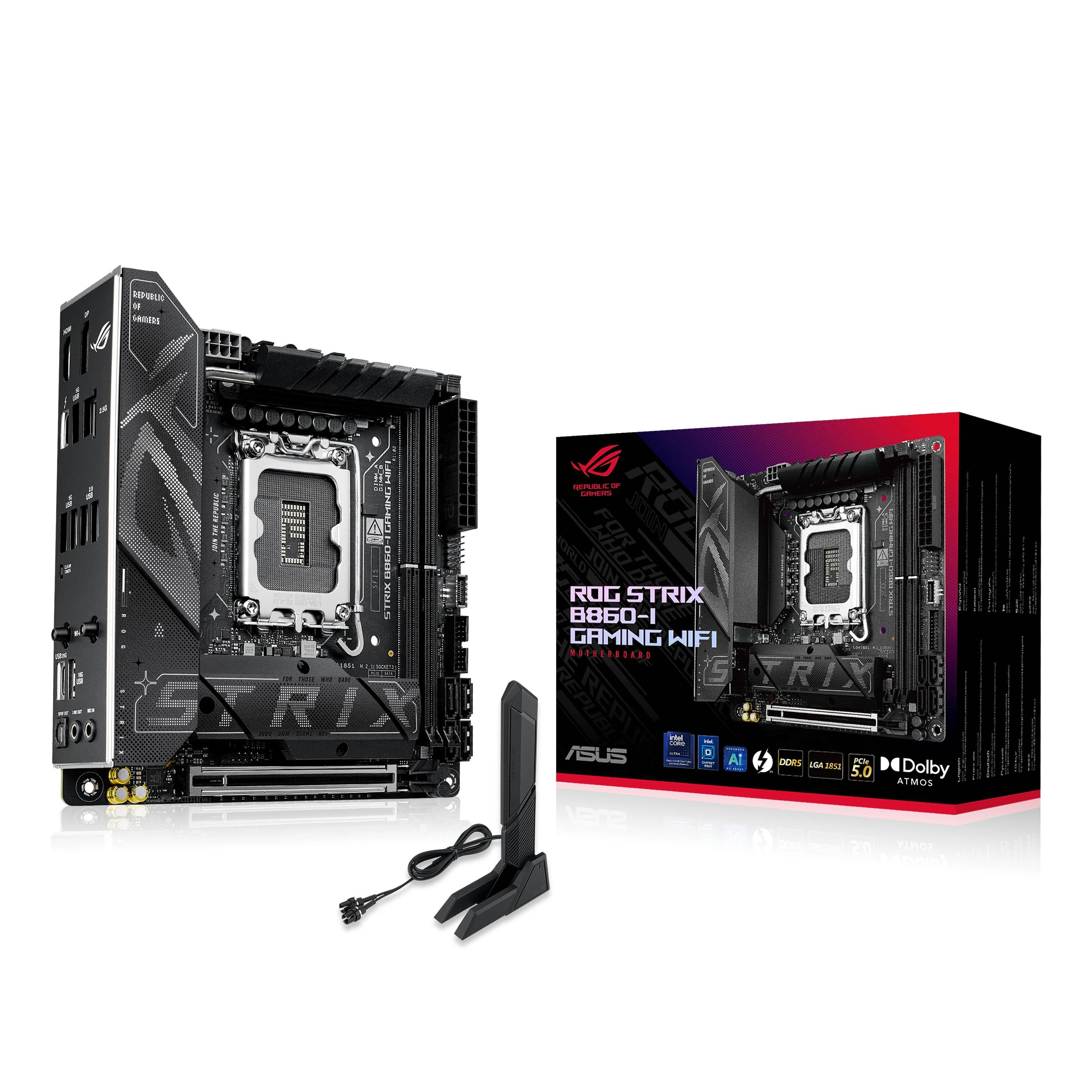 ASUS ROG Strix B860-I Gaming WiFi, Mini-iTX Motherboard, Advanced AI Ready, 10+1+2+1 Power Stages, DDR5, PCIe 5.0, Two M.2 Slots, WiFi 7, ASUS AI Advisor, AI Networking II