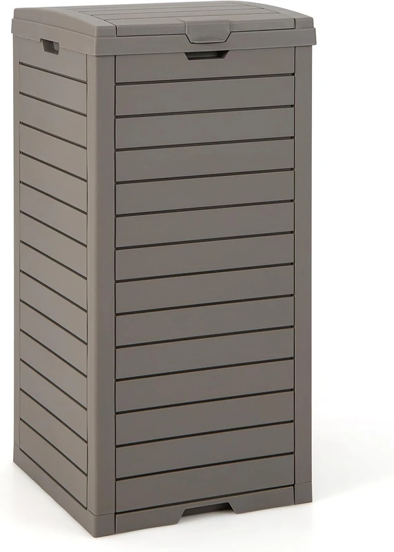 FANTASK 118L Trash Can with Lid with Extendable Liquid Tray & Handle, Outdoor Wheelie Bin Garden in Brown, Waterproof Rubbish Bin for Porch, Backyard, Patio