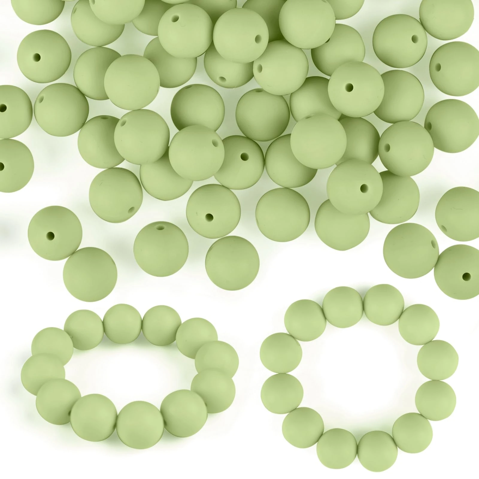 ASTARON 100 Pcs 15mm Silicone Beads for Keychain Making, Matcha Green Round Rubber Beads for Bracelets Beadable Pens Decorations Crafts Making Party Favours Supplies
