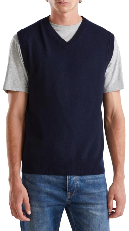 United Colors of Benetton V-Neck T-Shirt S/M, Blue, L