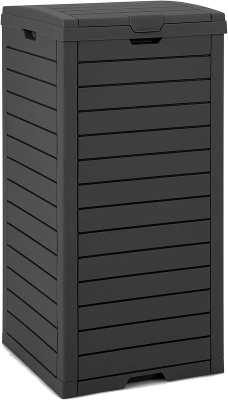 FANTASK 118L Trash Can with Lid with Extendable Liquid Tray & Handle, Outdoor Wheelie Bin Garden in Black, Waterproof Rubbish Bin for Porch, Backyard, Patio