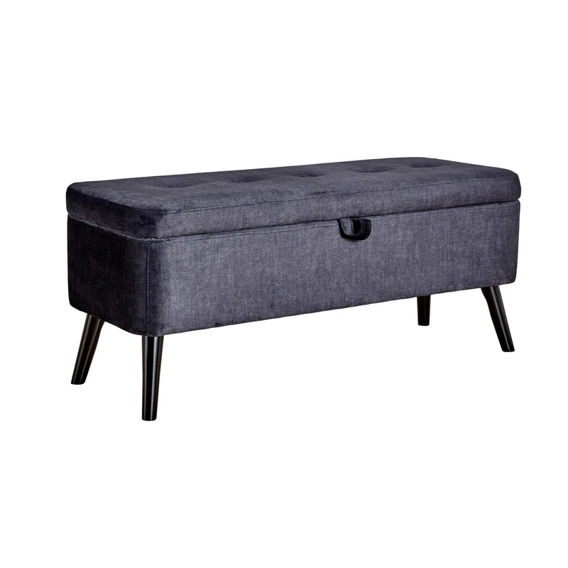 Home Source Storage Ottoman Storage Chest, Velvet Bedding Box, Wooden Legs, Black