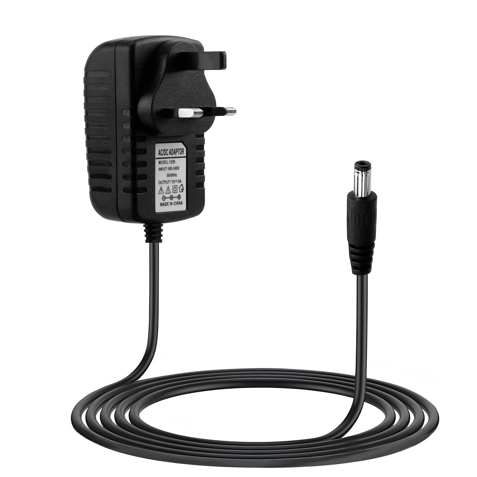 12V 3A Power Supply Adapter AC 100-240V 50-60HZ to DC 12V 3Amps 36W UK Converter Adapter 5.5mmx2.1mm Driver Transformer Wall Charger for CCTV Security Camera, LED Strip Lights, LCD Monitor 1M Cable