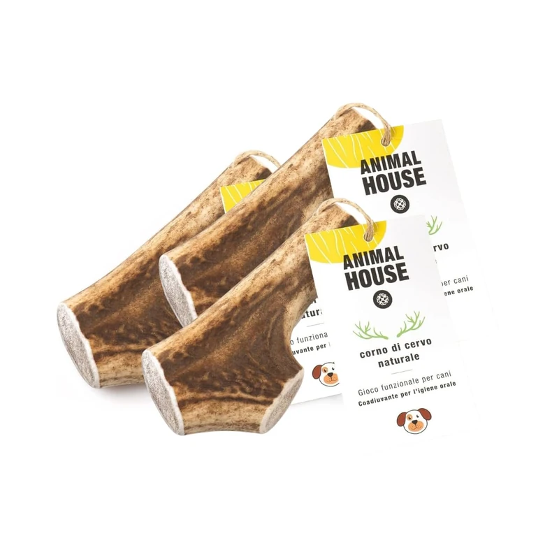 Animal House 3 Pieces Deer Antlers for Whole Dogs, 100% Natural Chewing, Strengthens Oral Hygiene, Strong and Durable, Available in (3, L)