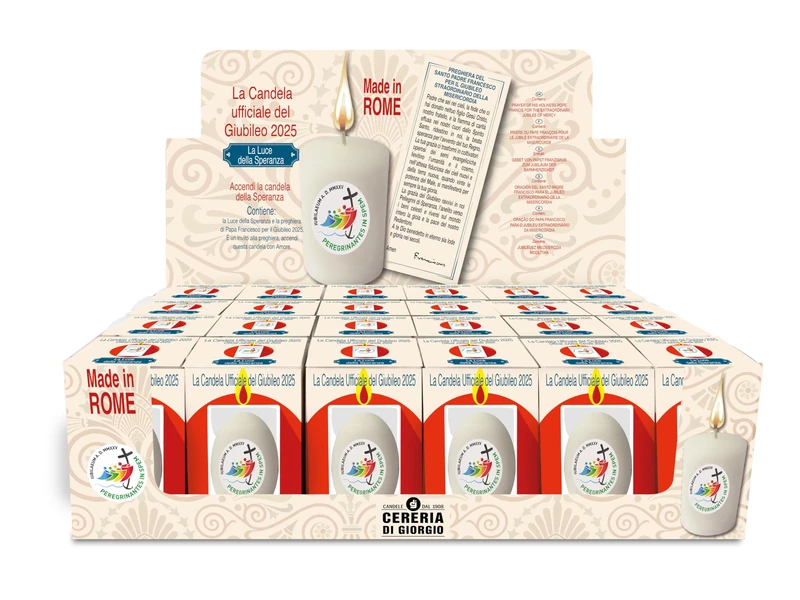 24 Packs of Official Jubilee Candles 2025 - Diameter 4 cm Height 7 cm - with The Official Jubilee Prayer 2025 translated into 8 Languages - Image 1