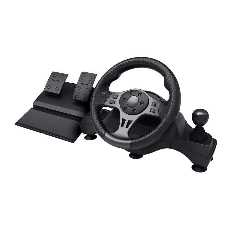 Trust GXT 289 Steering Wheel for Gaming PC, Xbox Series X/S, PS4, Nintendo Switch, Racing Wheel with Pedals, Paddle Shifters, Gear Stick, Vibration Feedback, for Farming Simulator / F1 / Gran Turismo