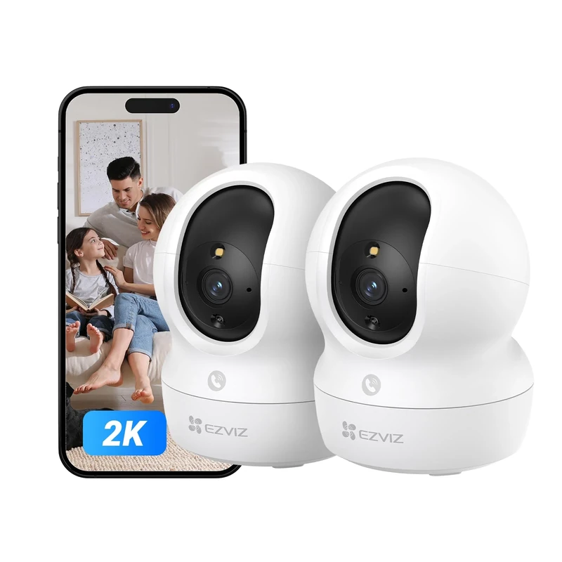 EZVIZ 2 Pack - 2025 2K Indoor Security Camera Wifi, 2.4Ghz Baby Camera Wireless, Pet Camera, 360° Pan Tilt, Smart Colour Night Vision, Auto Tracking, Two-Way Audio, Sleep Mode