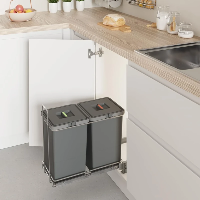 Menage Confort Extendable Kitchen Cabinet Bin External Width 400mm 24/24 Litre Capacity