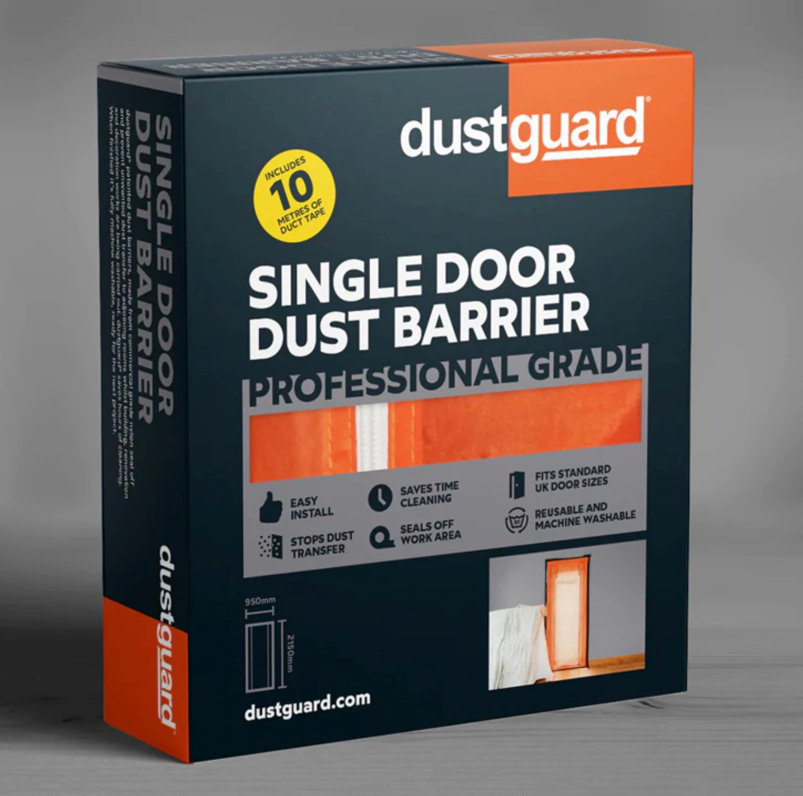 dustguard, Single Door Dust Barrier, Easy Install (215cm H x 95cm W) Seals Off Work Area. *Professional Grade* Machine Washable & Reusable Patented Design. Includes 10m Duct Tape.