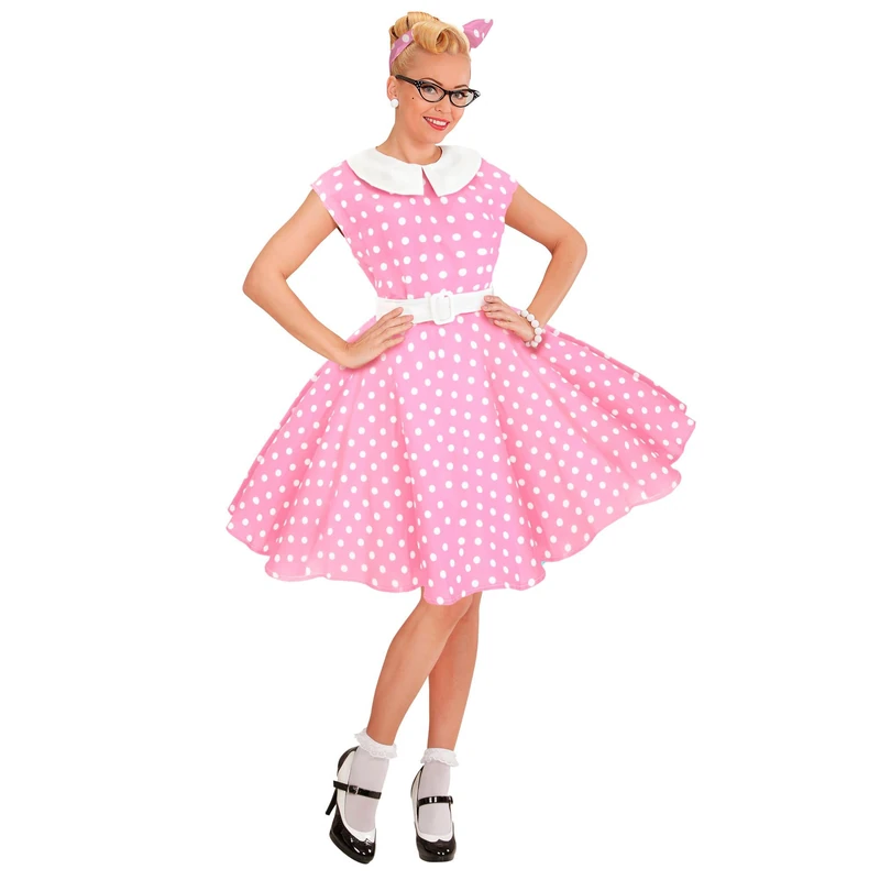 W WIDMANN MILANO Party Fashion - Rock 'n' Roll Costume, 50s Fashion, Dress with Petticoat, Belt, Hairband, Fancy Dress Costumes
